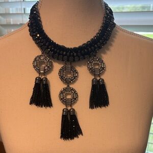 Elegant Aldo Black Beaded Necklace with Tassels